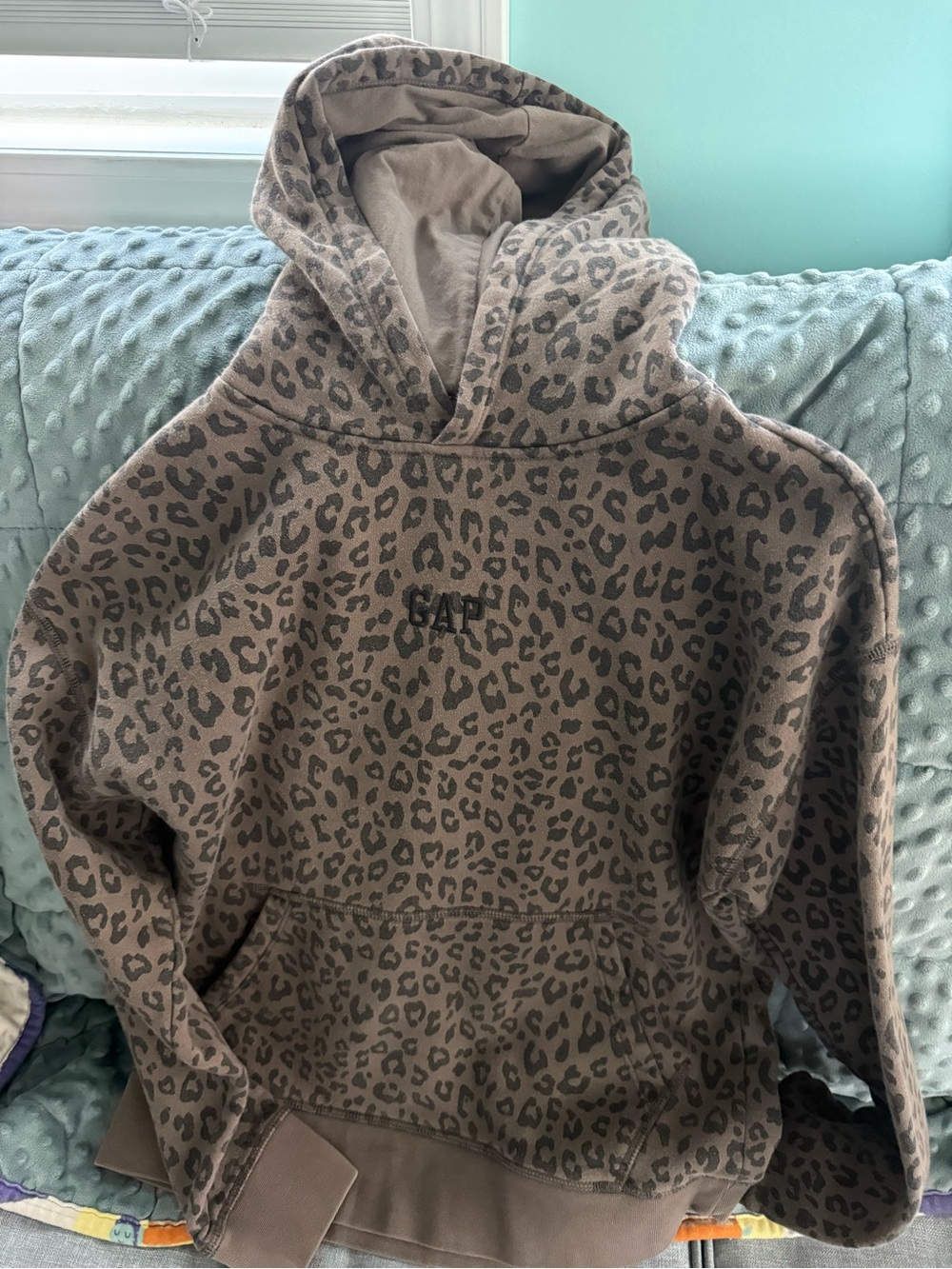 GAP Kids Leopard Print Hoodie - Taupe and Dark Brown